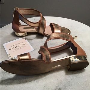 brown and gold low heel sandals